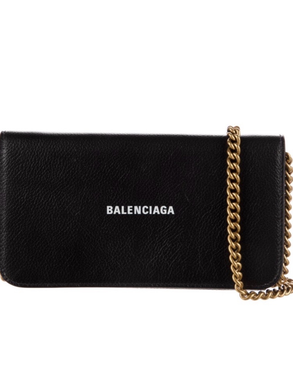 Balenciaga Black Leather Chain Crossbody Wallet with Gold Chain
